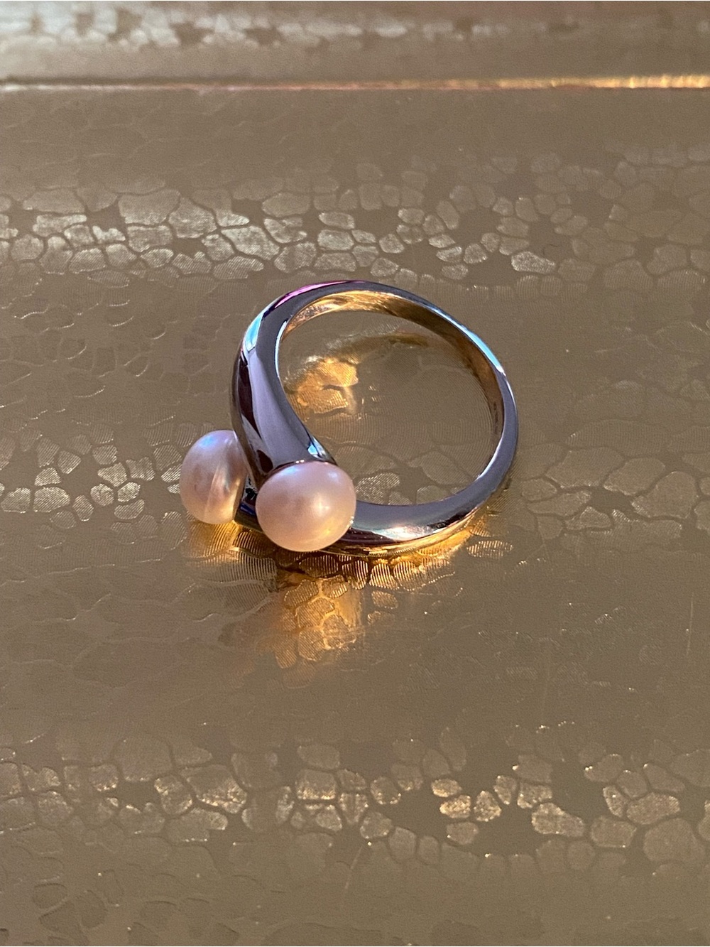 New Pearl and Sterling Silver Bypass Ring, size 7